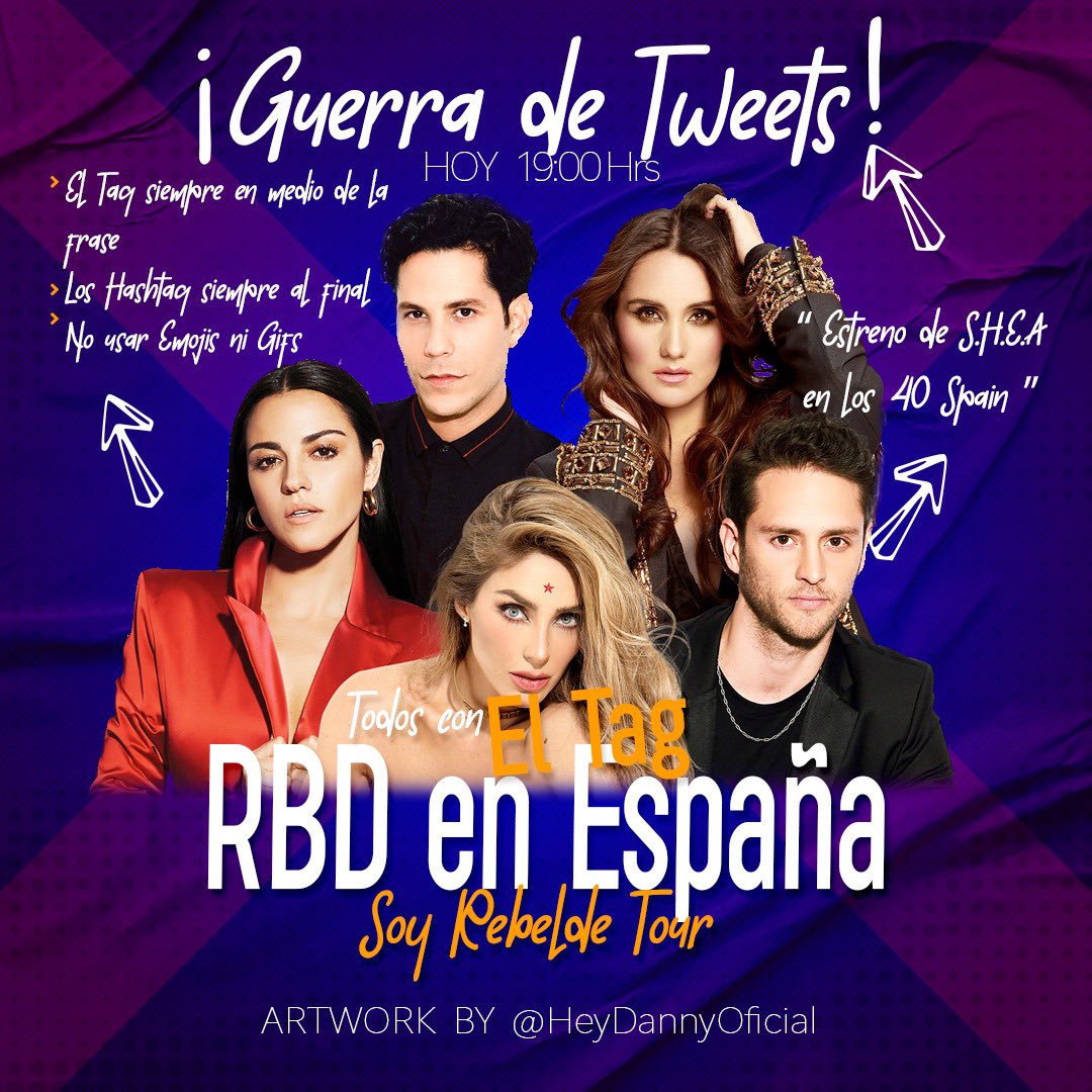 mpw_spain's tweet photo. Esta tarde tenemos dinámica!!!
A las 19:00 nos volveremos a unir para pedir que @soyrebeldetour pase por España!!! 
Además recuerden que coincide con el estreno de SHEA con Dulce María en los 40globalShow así que podéis escuchar el programa mientras hacemos guerra de tweets. https://t.co/Hf2w3tcbti
