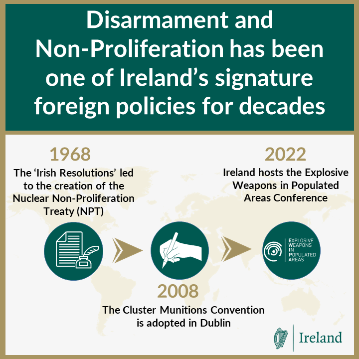 Ireland today marks the inaugural International Day for Disarmament and Non-Proliferation Awareness.

🇮🇪 has a history of contribution to Disarmament and Non-Proliferation.

We take pride in our long-standing efforts towards a more peaceful and secure world.

#IDDNPA #Disarmament