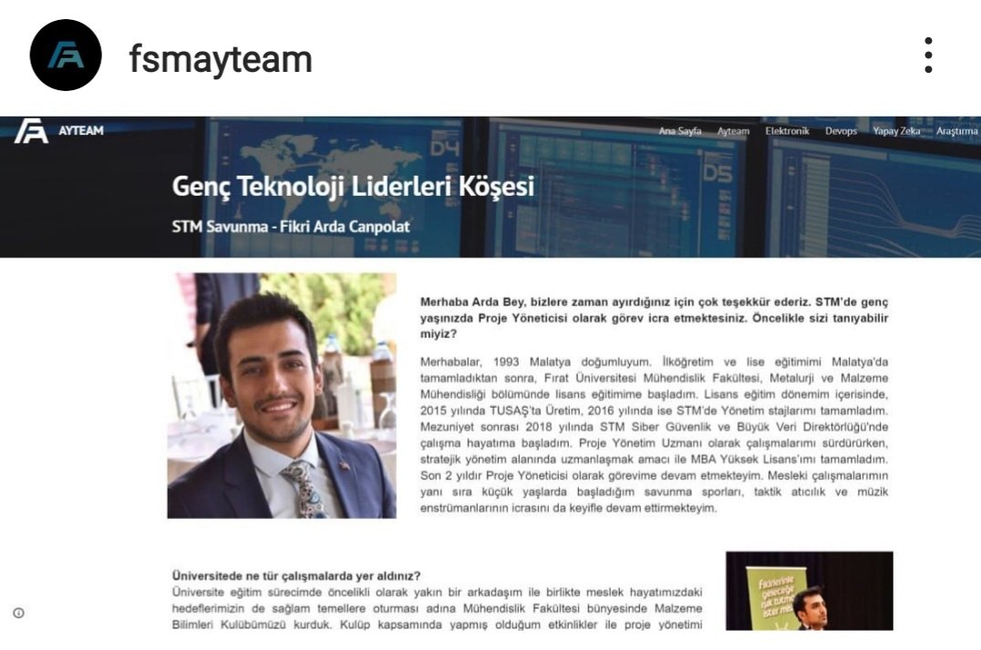 ArdaCANPOLAT4's tweet photo. FSMAYTEAM'in nazik daveti için teşekkür ederim. Savunma Sanayii röportajımız yayınlanmıştır. Röportajın devamı için link;

https://t.co/aDuH8840FV

#STM
#SiberDiplomasiMerkezi 
#ayteam 
#fsmayteam https://t.co/0Rsgc8wWqD