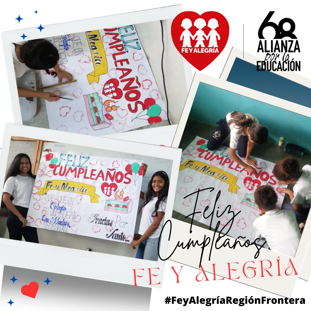 Fe y Alegría Venezuela, Movimiento de Educación Popular y Promoción Social, trabajamos con los sectores empobrecidos y excluidos, potenciando su desarrollo integral y participación para la transformación social.
#SomosFeyAlegría
#FeyAlegríaCumple68
#FeyAlegríaRegiónFrontera