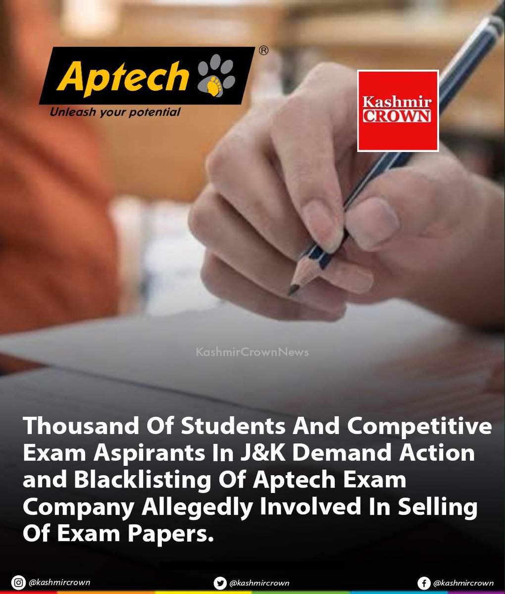 kashmircrownews's tweet photo. Thousand Of Students And Competitive Exam #Aspirants In J&amp;K Demand Action and Blacklisting Of #Aptech Exam Company Allegedly Involved In Selling Of Exam Papers.
#AptechBlacklisted https://t.co/eox3QDJjZ2