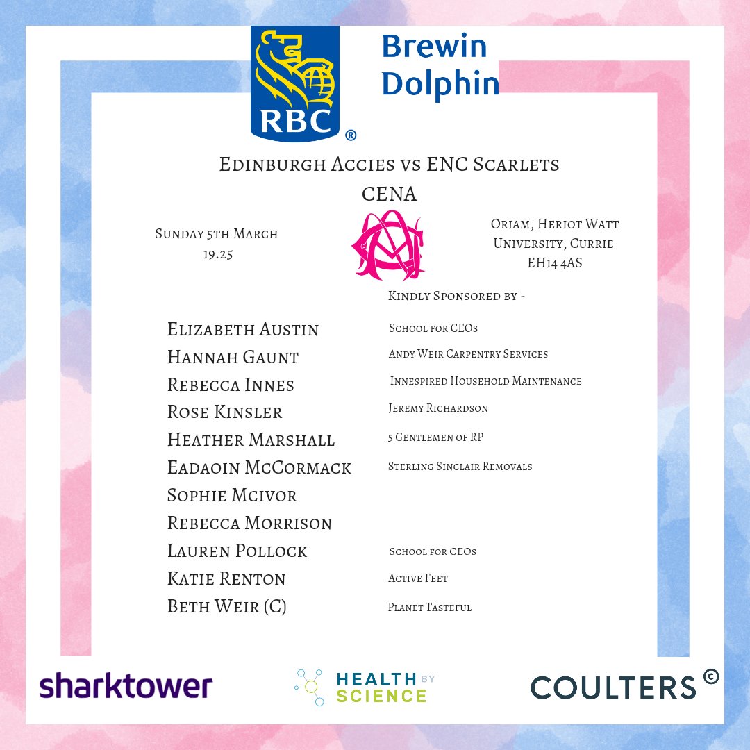 AcciesNetball's tweet photo. *CENA Squad Announcement* โ
๐ Sunday 5th March ๐Oriam, Edinburgh โฑ19.25
#WinTogether #BuildingTheBrand #AcciesNetballClub #EANC #FemalesInSport #EAFC #WakeUpNetball #Netball #TeamSports #Ballers #WeAreAccies #IAmAnAccie #ChangingTheGame https://t.co/tGaxHw6RaL