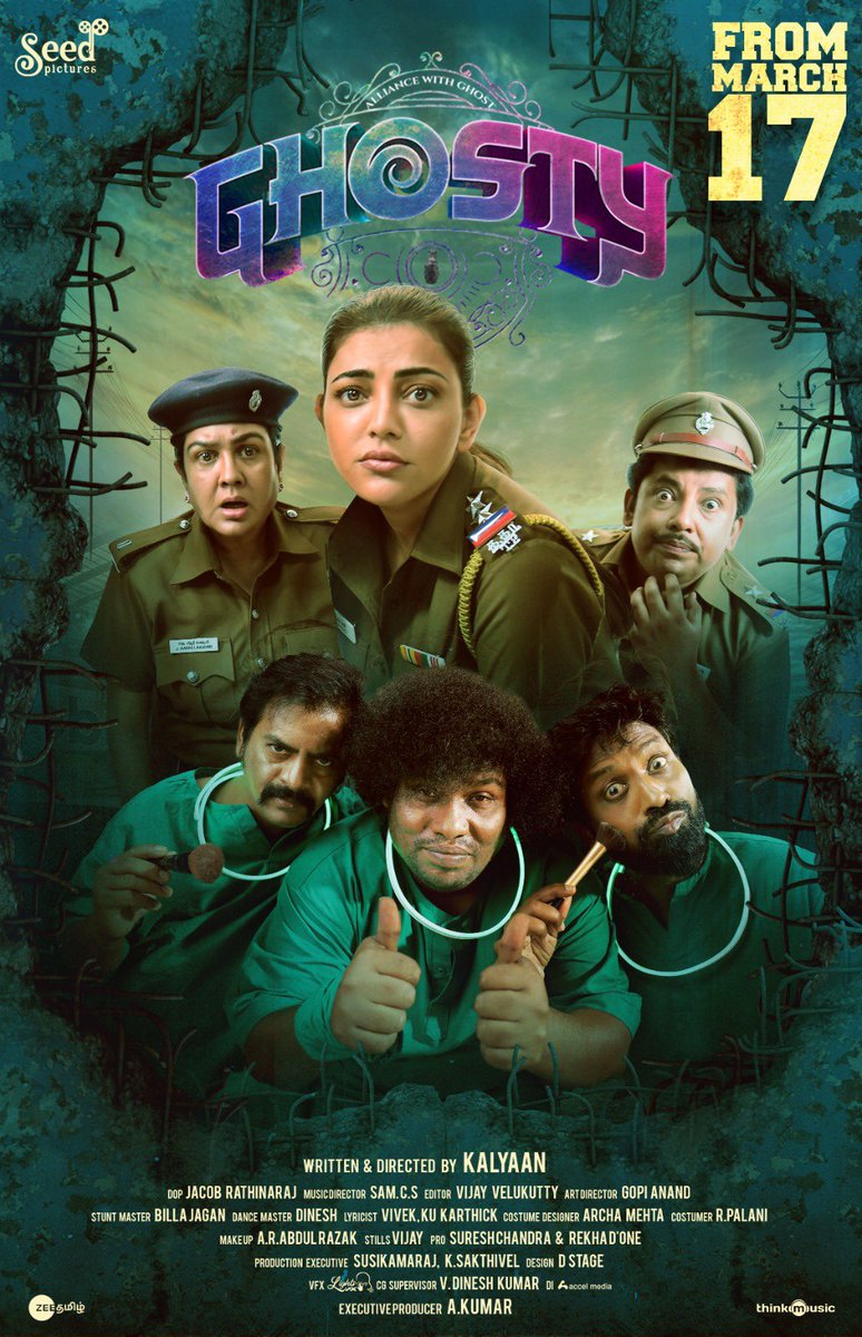 MsKajalAggarwal's tweet photo. Get ready for the endless comedy, roller coaster ride 🥳🥳

#Ghosty releasing in theatres on March 17th.

Starring @iYogiBabu and me 👻

A @samcsmusic Musical 
 
@Kalyaandirector @Sudhans2017 @Jayaram_gj @seedpictures1 @ksravikumardir @editorvijay @jacobcamkid @DoneChannel1 https://t.co/JVEyDOXmMb