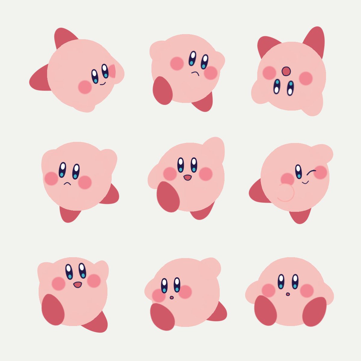 kirby no humans white background open mouth smile simple background blue eyes one eye closed  illustration images