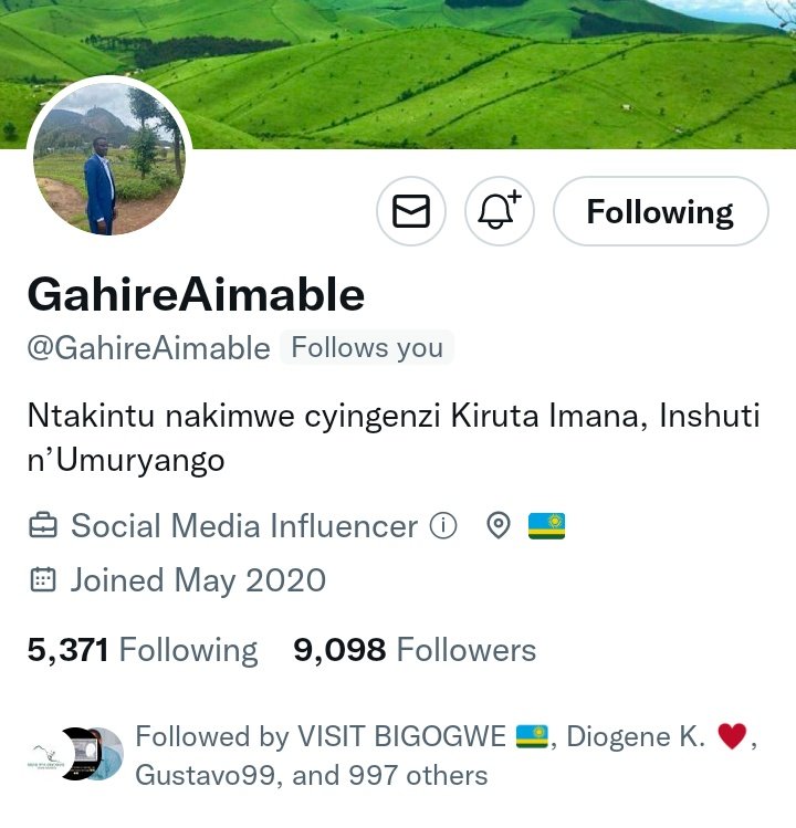 Muze dufollowing <a href="/GahireAimable/">Gahire Aimable</a>  tumwuzurize 10k