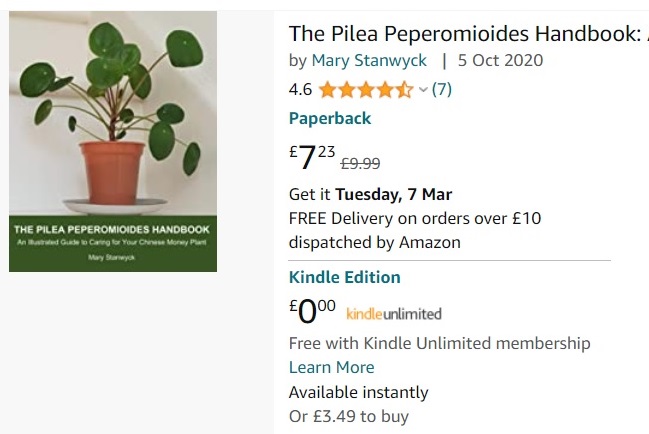 BOOK DISCOUNT ALERT! Amazon UK are currently offering 28% off the paperback edition of ‘The Pilea Peperomioides Handbook’. I don’t know long Amazon will be running this promotion, so now’s the time to grab a bargain if you’re in the UK. amazon.co.uk/dp/B08KJ2PZWC