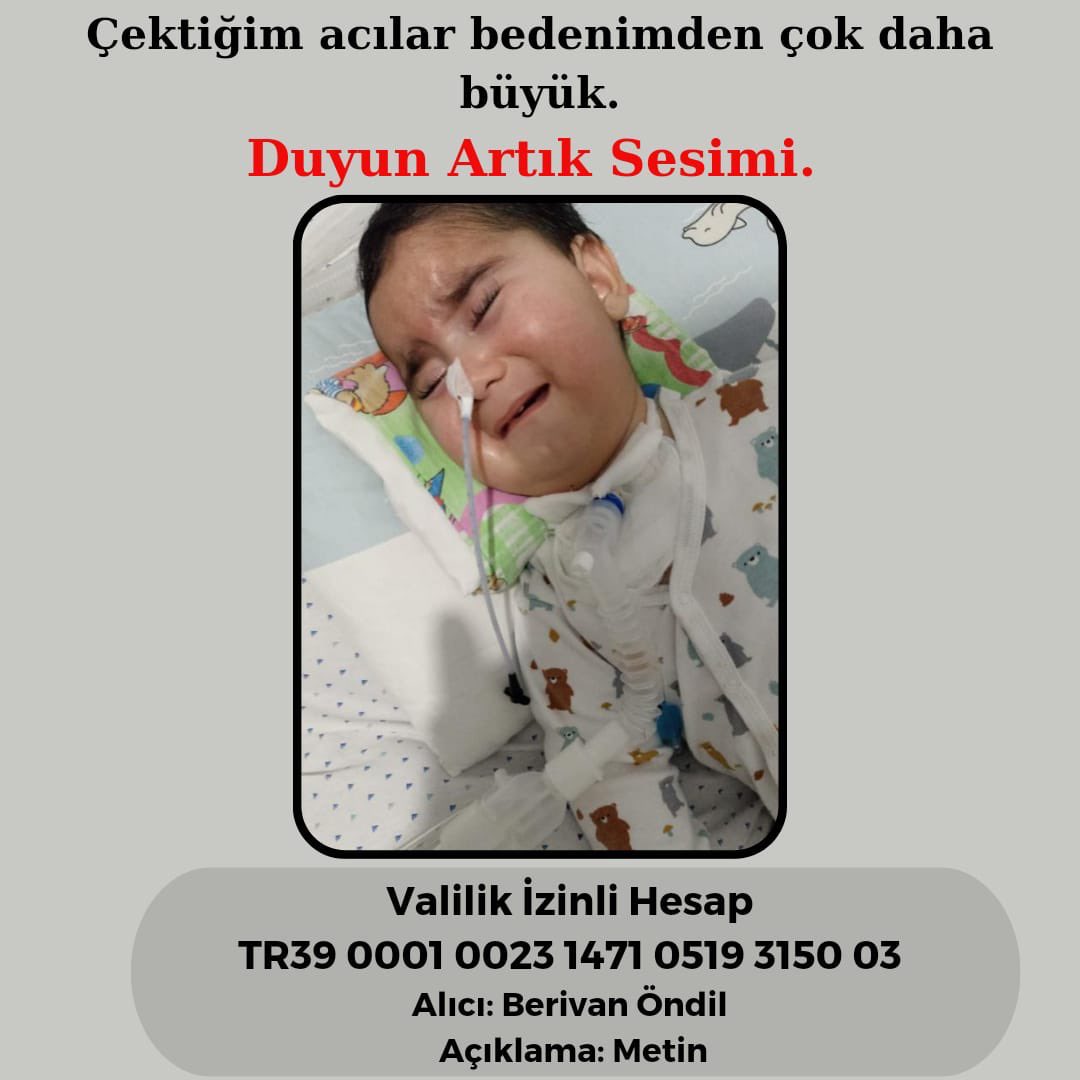 metin aylardır büyük bir savaş veriyor ve bizden tek isteği ona rahat bir nefesi çocukluğunu güneşini hediye etmemiz hayallerine ulaşması için destek olmamız görmezden gelmeyin kayıtsız kalmayın bir hayata dokunmak sizin ellerinizde destek olun

SmaMetine UmutOl