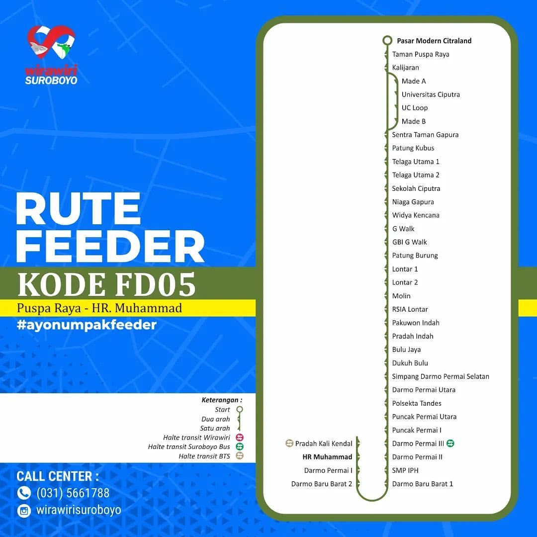 sparklingSBY's tweet photo. RUTE FEEDER
KODE: FD05

Jika di cuitan sebelum ini merupakan rute Feeder Surabaya Timur, nah Feeder dengan Kode FD05 ini spesialisasi untuk melayani rute Puspa Raya / Pasar Modern Citraland hingga ke Pradah Kali Kendal, HR Muhammad. Lewat GWalk, Lontar dan Darmo Permai.

(cont) https://t.co/ukomB54OlI