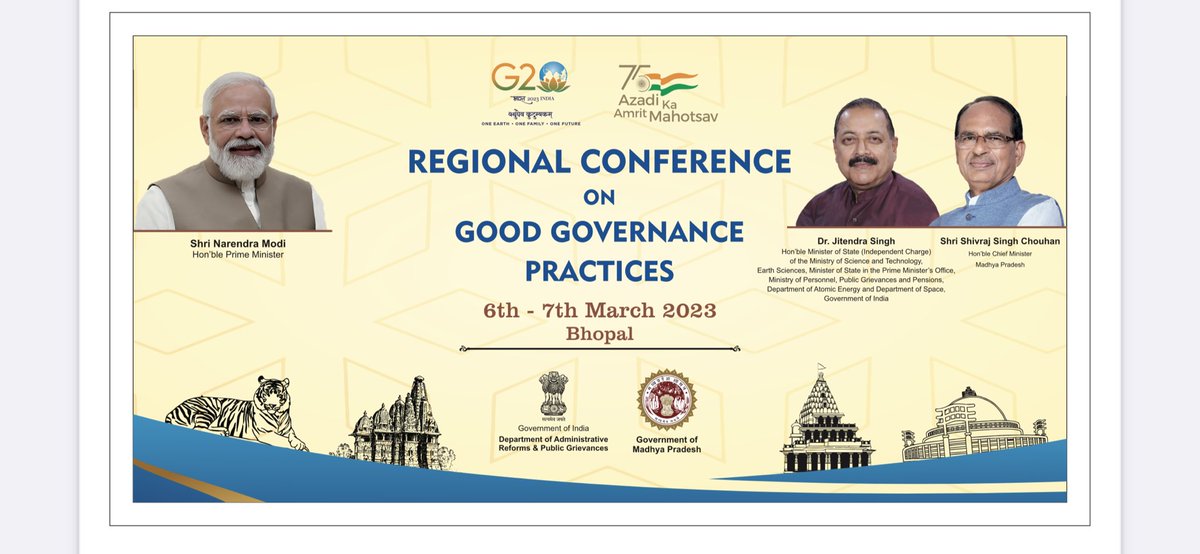 Regional Conference on “Good Governance Practices” at Bhopal on 6-7 March 2023 jointly hosted by DARPG and MP Govt, 33 Speakers, IX Plenary Sessions, officials from 20 States/ UT’s to participate 
More details: pib.gov.in/PressReleseDet…
<a href="/PMOIndia/">PMO India</a> <a href="/DrJitendraSingh/">Dr Jitendra Singh</a> <a href="/CMMadhyaPradesh/">Chief Minister, MP</a>