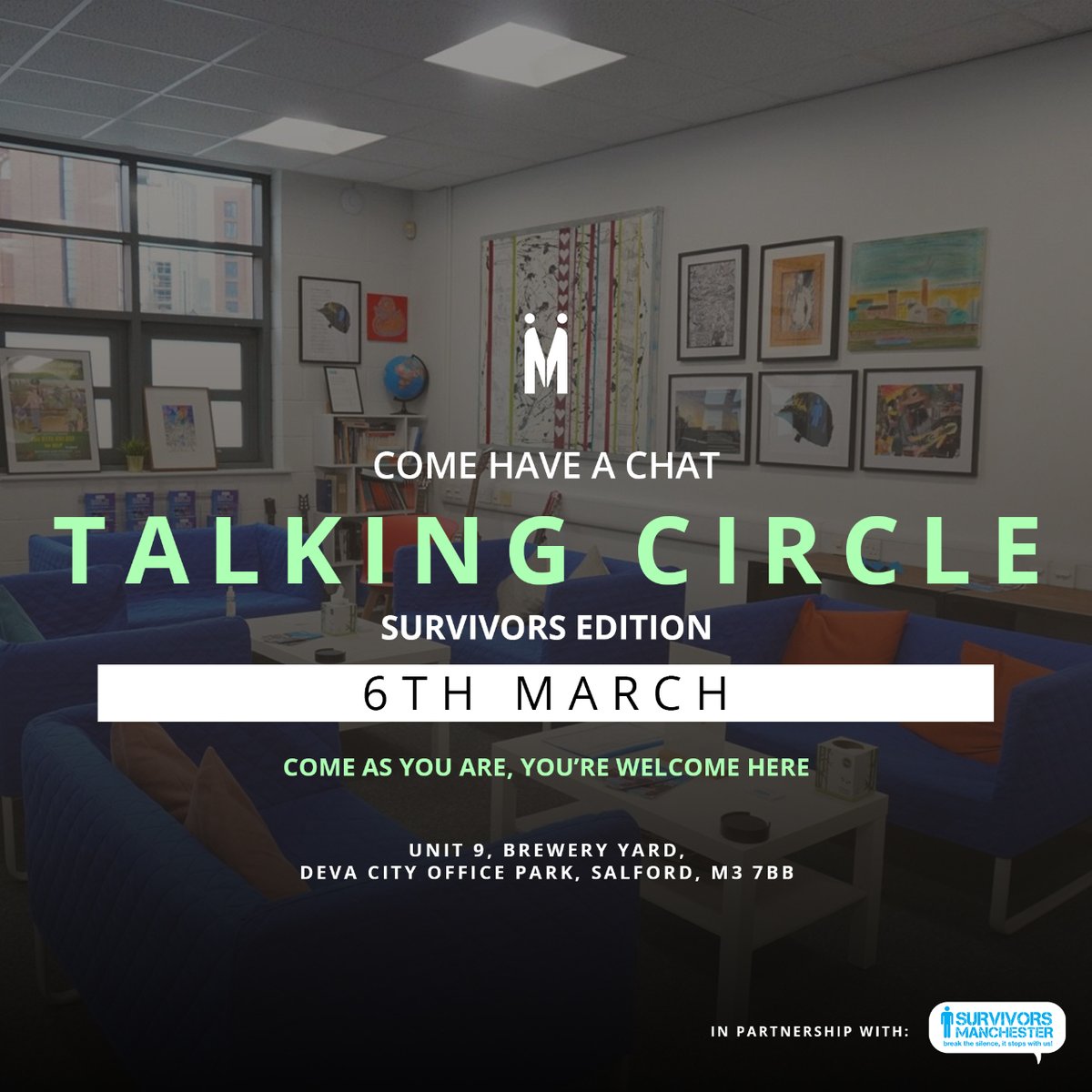 MandemMeetup's tweet photo. Tomorrow we launch our first Talking Circle in partnership with @SurvivorsMcr! Come down, be present, and share what's going on Mandem.

#Mandem #Meetup #TalkingCircle #SurvivorsMCR #MentalHealth #Survivors #Manchester https://t.co/PixPWL1fh8