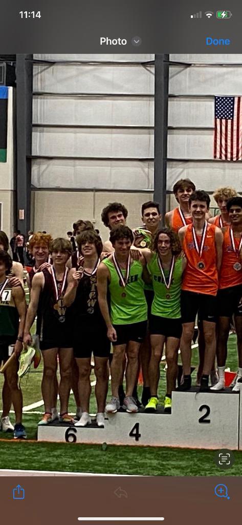 creekxc's tweet photo. 🚨PODIUM/SCHOOL RECORD 🚨 4x800 relay @tyler_fecher @NateMassie3 Elijah Calhoun &amp;Jackson Davis take 4th place @oatccc State championship  🏅 🏅🏅🏅 Their time of 7:57 was also a school record‼️ #FJD 😊 🧡🖤💚 @bcreekathletics https://t.co/KR1Vyv5UE4