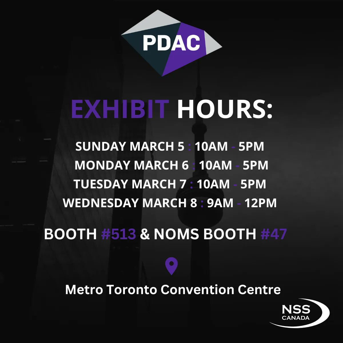 nsscanadainc's tweet photo. DAY 1 AT #PDAC! 📍 🌎
Stop by #NSSCanada booth #513 & @MiningShowcase booth #47 today from 10am-5pm at the Metro #Toronto Convention Centre.
Our team will be here all week showcasing our #MOSS (Miner Operated Survey System) and #MOSSAR (Augmented Reality). https://t.co/9nnJU4a8hU