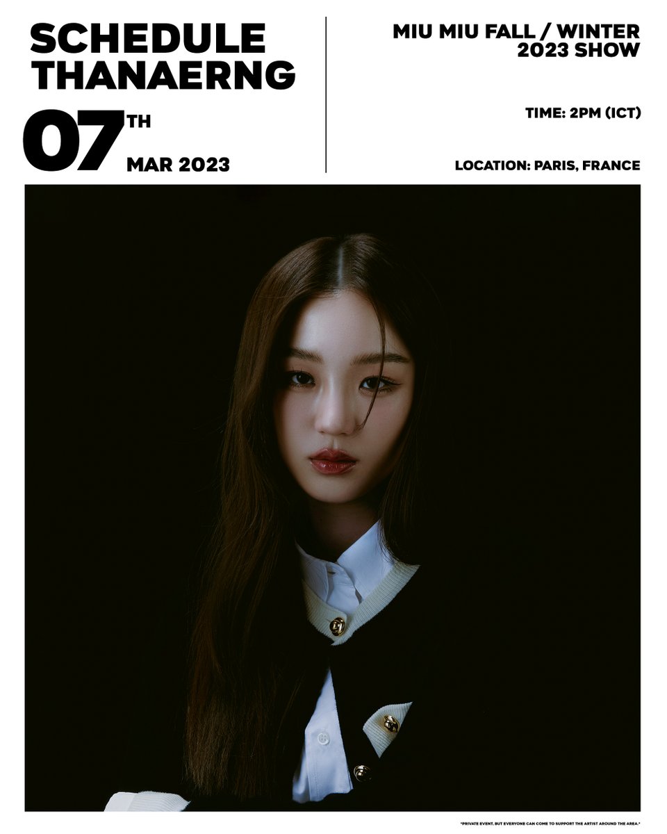 qow_ent's tweet photo. Artist Schedule!
"ต้าเหนิง" ร่วมชมแฟชั่นโชว์ที่งาน Miu Miu Fall/Winter 2023 Show ที่กรุงปารีส ประเทศฝรั่งเศส ในวันที่ 7 มีนาคม 2566
.
“Thanaerng” will attend Miu Miu Fall/Winter 2023 Show at Paris, France on 7 March 2023.

#THANAERNG
#QOW_Ent https://t.co/IMH7FM2lSf
