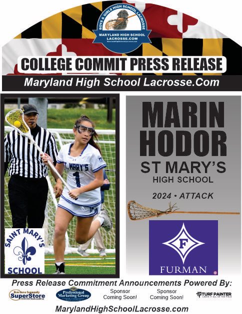 Congrats Marin Hodor St Mary’s High School Lacrosse commits to Furman! MarylandHighSchoolLacrosse.com