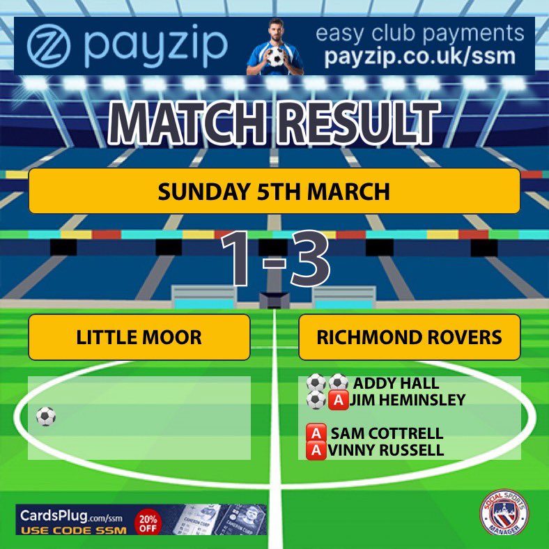 🎵 WE ONLY POST WHEN WE’RE WINNING!🎵

Obviously, that depressing otherwise. Excellent performance today sees the lads pick up their first win since October and compete the double over Little Moor. 

Come on Richmond!