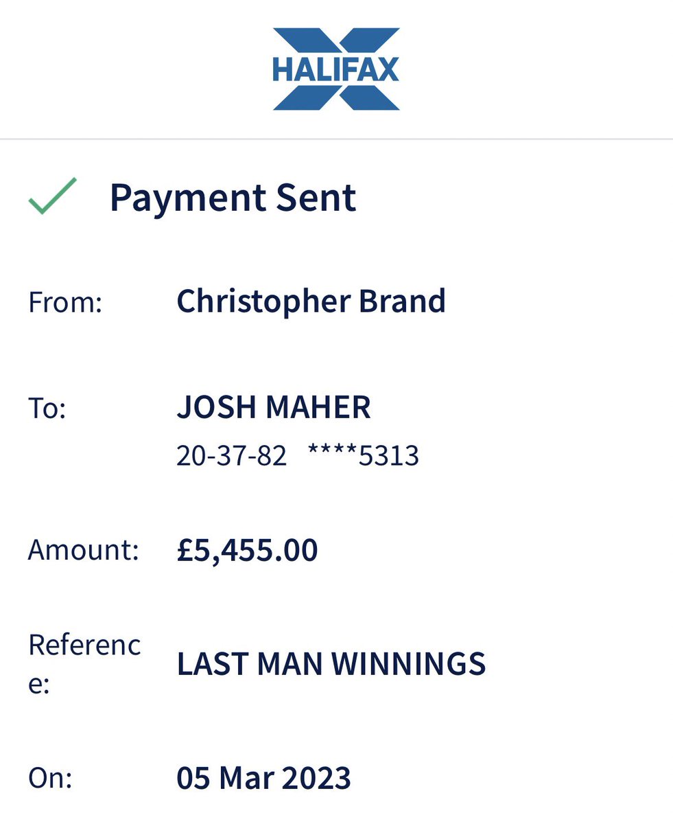 Congratulations to our latest Last Man Standing winner Josh Maher, who won £30,440!! Never knew I had a daily amount of £25k I could move so his winnings was split over 2 payments! If you interested in joining the new game let me know! #lastmanstanding