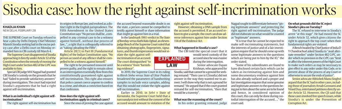 Imp #news #articles 
*Combining #social #welfare & #capital #markets thru #SocialStockExchange 
*#Ambedkar to #Advani ,Concerns ovr how #Poll panel members r pickd
*#AdaniHindenburg case:Who r members of SC appointed panel
*#Sisodia case:how right agnst Self incrimination works