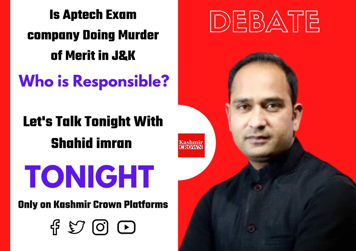 kashmircrownews's tweet photo. Is #Aptech Exam Company Doing Murder of Merit In J&amp;K.
Who Is Responsible?
Let’s Talk Tonight With Shahid Imran.
#Aptech @shahidimrankc https://t.co/pqXMFUgLqX