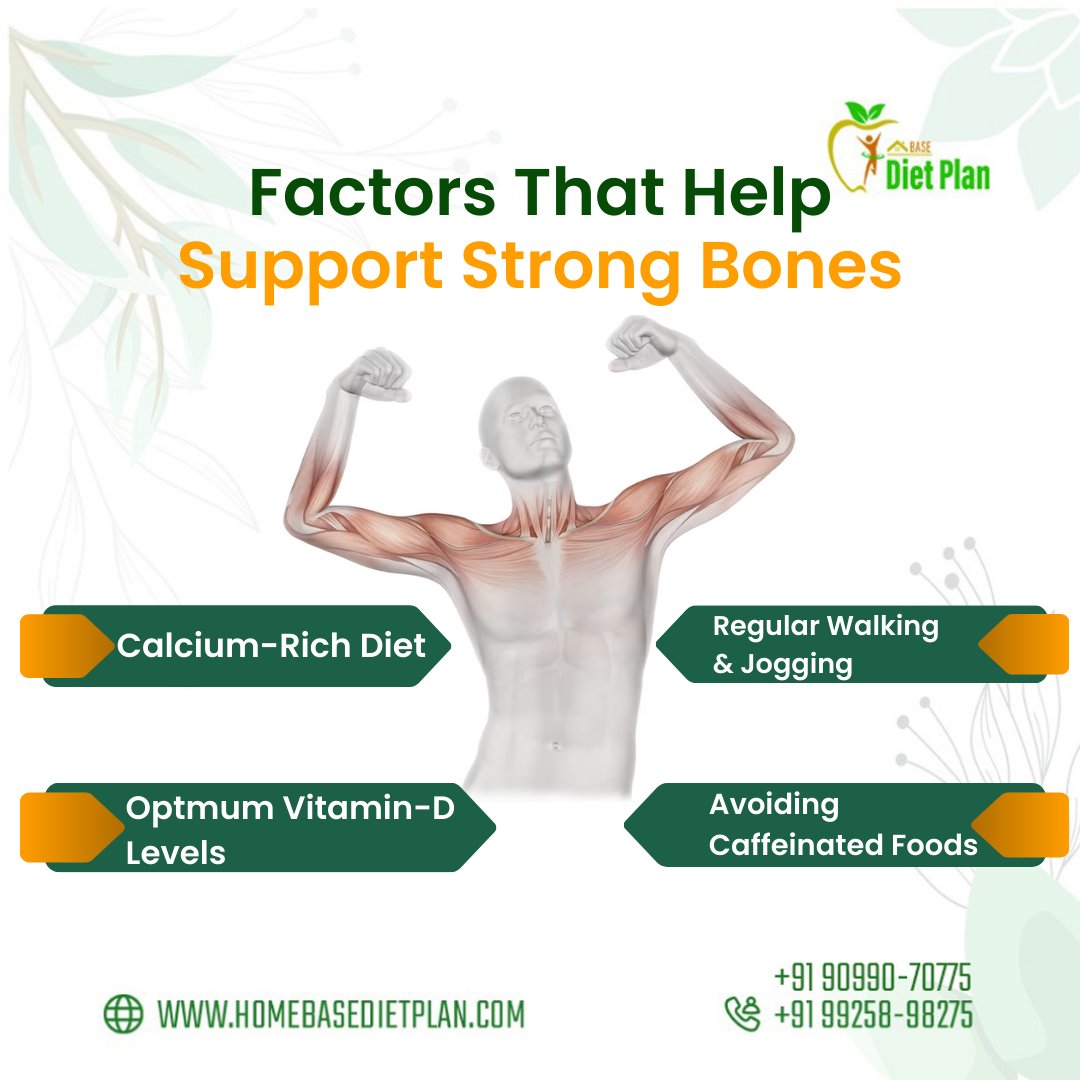 Factors that help support strong bones 
.
Contact Me 9925898275
.
WhatsApp US - bit.ly/Whatsapp_Me_Di… 
.
#homebasedietplans #dietplan #strongbones #bonehealth #calciumintake #vitaminD #weightbearingexercise #smokingcessation
#alcoholmoderation #hormonebalance #genetics