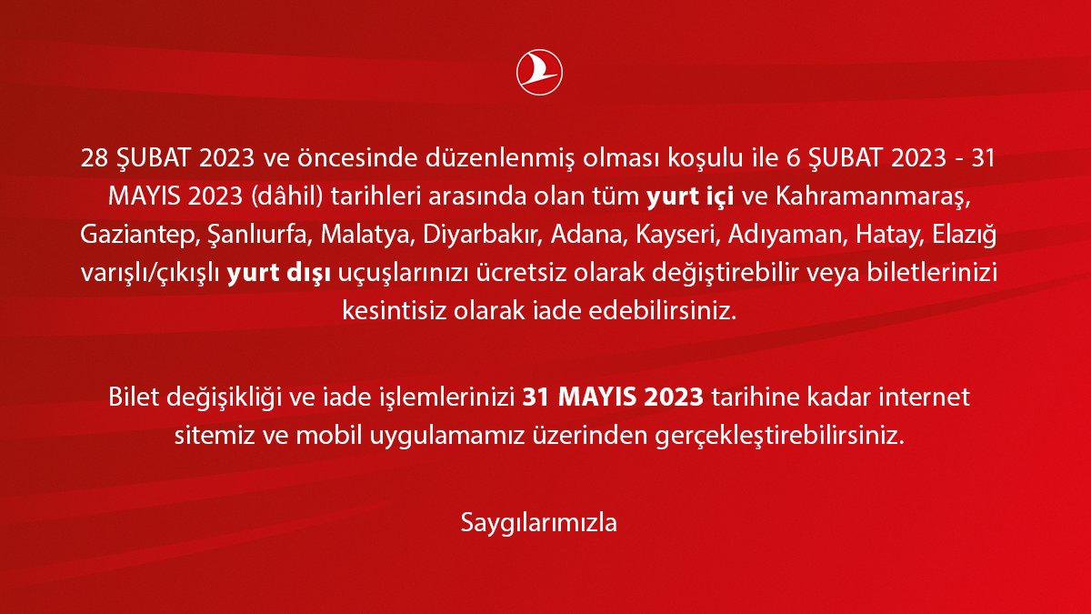 ℹ 
Yolcularımızın Dikkatine;