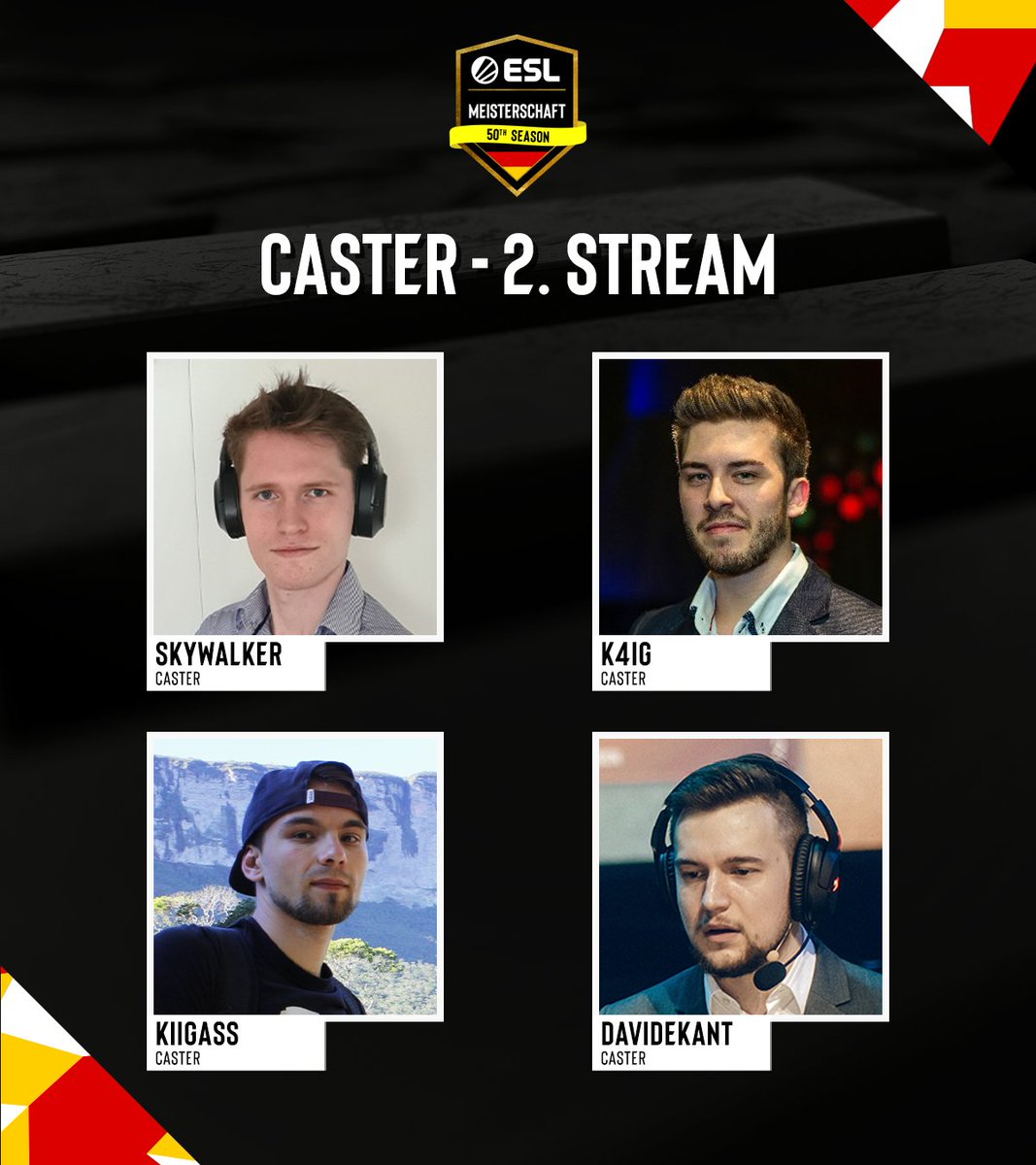 Morgen startet die #ESLMeisterschaft Division 1! 🔥
Also Zeit für unser Talent Announcement. 🫡

Diese Saison dürft ihr euch auf diese Caster und Experten freuen. 👇