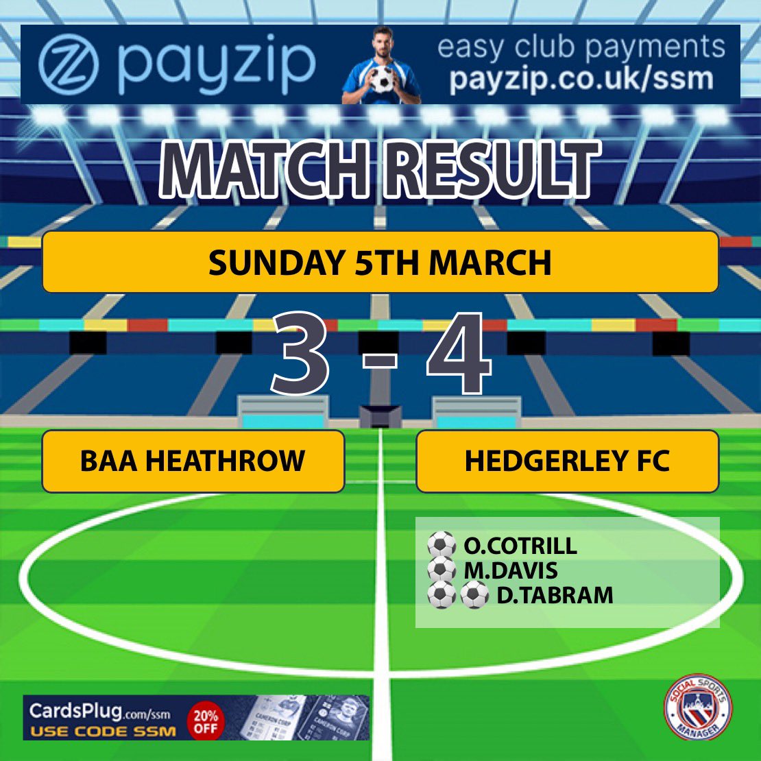 We started well today &amp; took an early lead. After going behind we fought back and won after extra time to go through to the Semi finals

Goals from;
⚽️ <a href="/Ollie_Cottrill/">Ollie Cottrill</a> 
⚽️ Max
⚽️⚽️ <a href="/davetabs7/">David Tabram</a> 

Come on H’s

🦔⚽️🔵🔴🟠