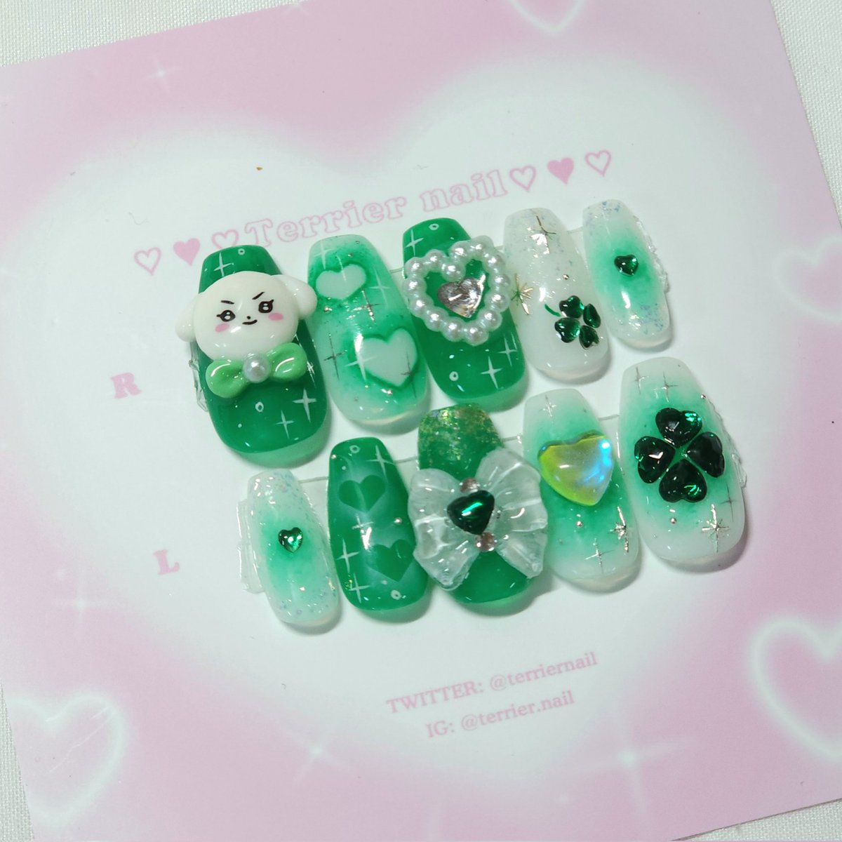 terriernail's tweet photo. 커미션 신청 감사드려요!·ᴗ· 
엄지 3D 제외 오마카세 맡겨주셨어요ෆ
모든 디자인 네일팁 커미션 상시 가능합니다ෆ
문의는 오픈카톡 부탁드려요¨̮
#테리어네일_커미션
#네일팁 #수제네일팁 https://t.co/wWULEudkG5
