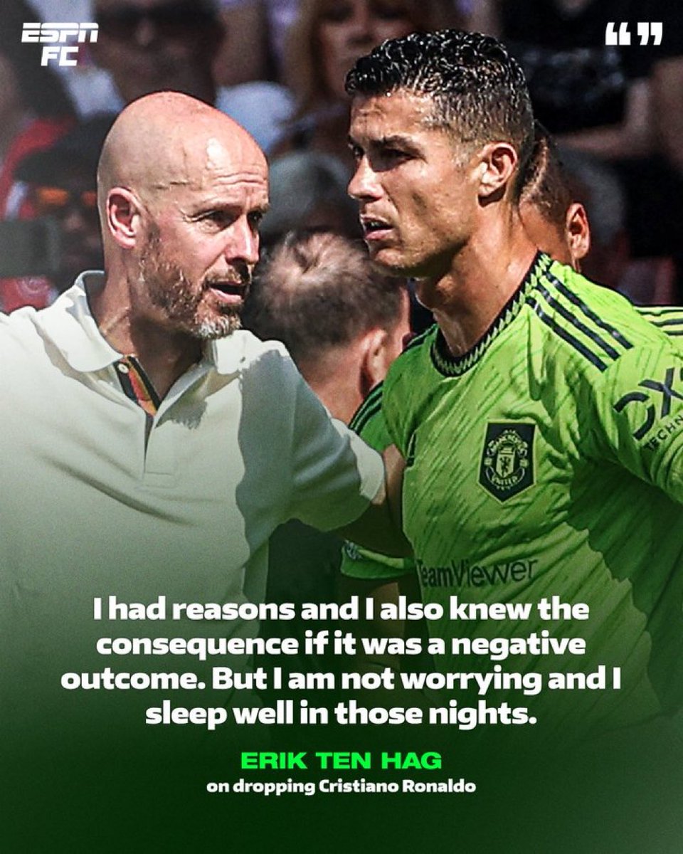 KBNsports__'s tweet photo. Erik ten Hag did not lose any sleep when dropping Cristiano Ronaldo 👀

#KBNsports https://t.co/xvdhhvYCi7