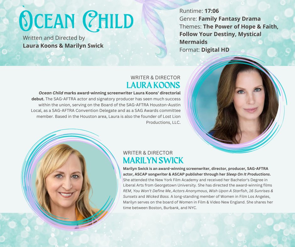 marilynswick's tweet photo. I am thrilled to share our beautiful and mystical Ocean Child EPK.  Let the 2023 Film Festival Submissions begin!  
#FinsUp
#SAGAFTRA
#mermaid
#destiny 
#inclusion
#diversity
#hope
#faith https://t.co/MYlW4U9MU1