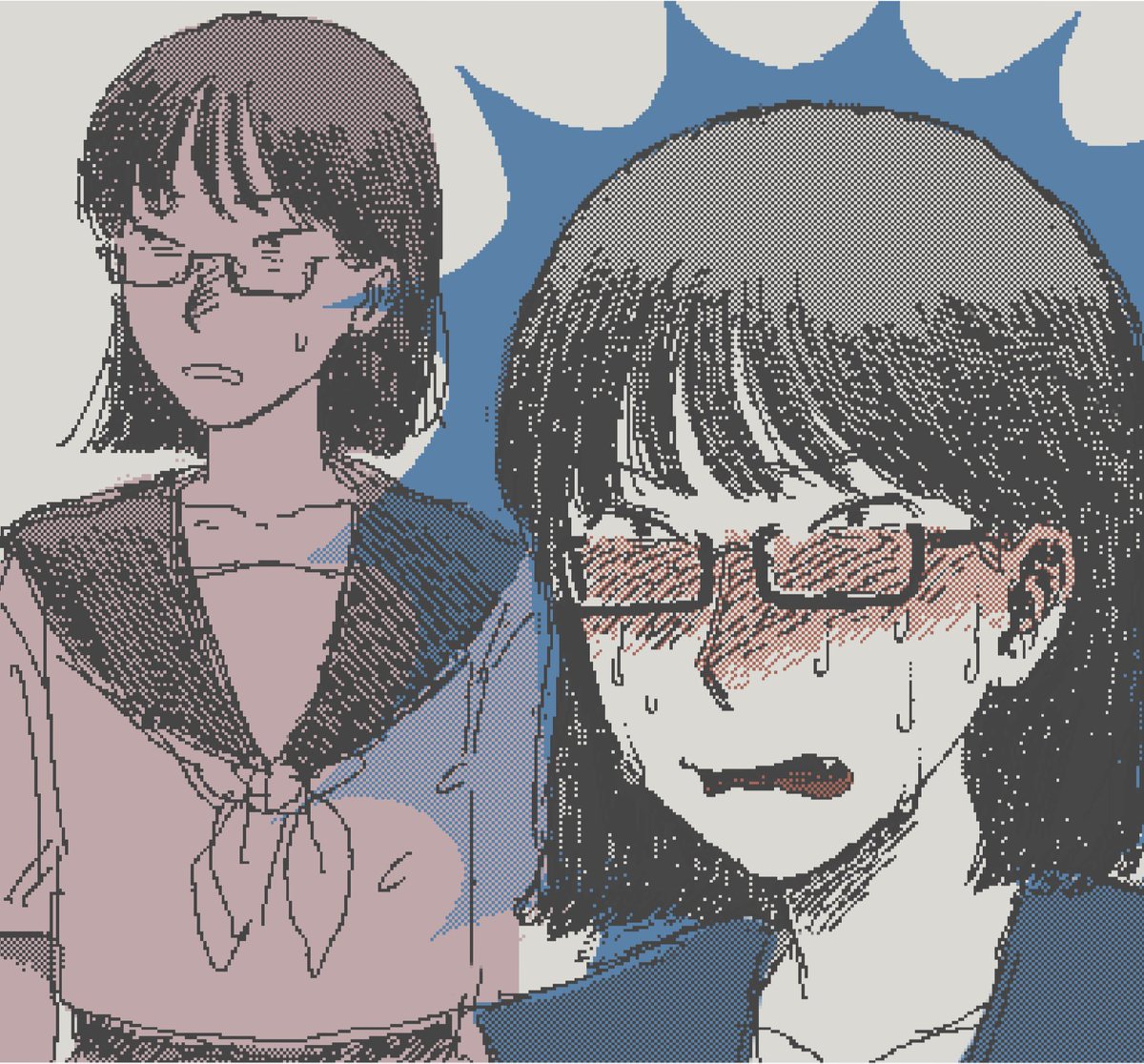glasses school uniform serafuku blush short hair sailor collar sweat  illustration images