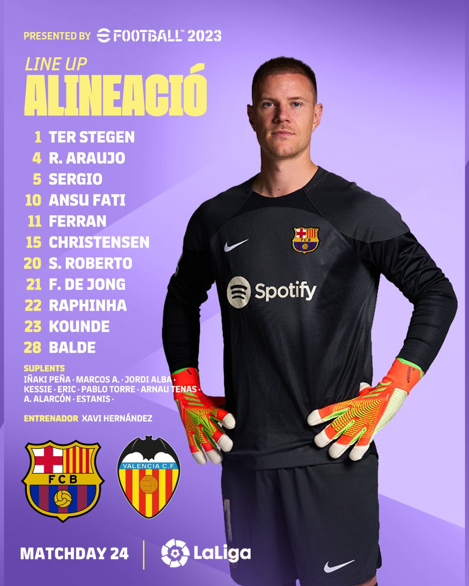 FCBarcelona's tweet photo. 🚨 BARÇA XI 🚨
#BarçaValencia https://t.co/qKpSoZ15nH