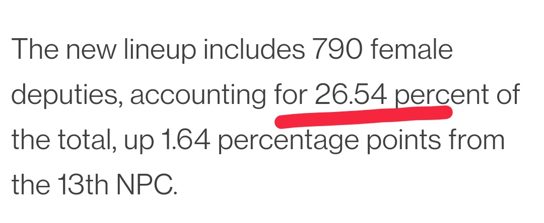 Xinhua, China's official news agency, considers the fact women get just 26% of delegates 'an appropriate number~ 😌'

#HalfTheSky