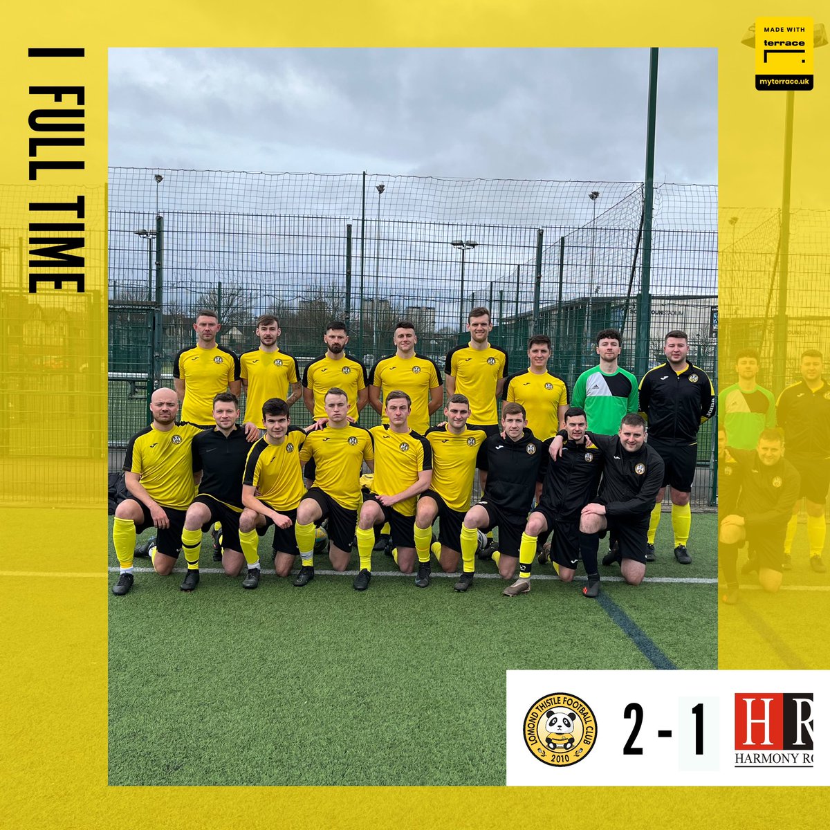LomondThistleFC's tweet photo. FULL TIME | Lomond Thistle 2-1 Harmony Row

Big win for the boys today.

Some great individual performances all round but the whole team came out strong with one thing in mind… 3 pts!

Credit to Harmany Row for turning up but it was no match for the Pandas. https://t.co/zNTIbGDVG1
