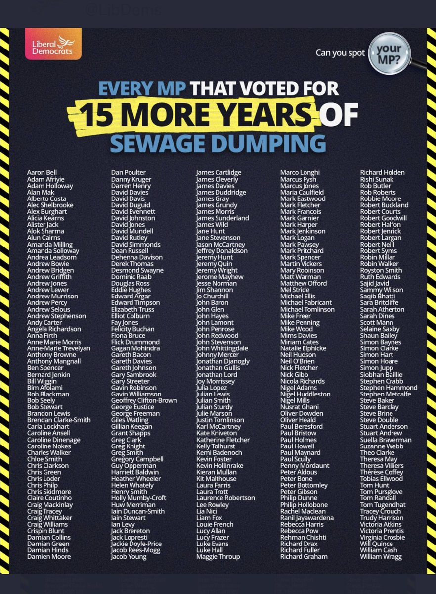 VictoriaDowton's tweet photo. @KathyBurke I’d love to know why @JulieMarsonMP and all the others (listed) voted to dump sewage in our rivers. https://t.co/wS4Exzju9h