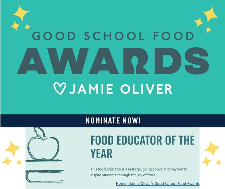 School Food Awards
The Food Educator is a real star going above and beyond to inspire students through the joy of food...
Nominate (or self-nominate!) now for the @jamieoliver #GoodSchoolFoodAwards! jamieoliver.com/schoolfoodawar…
Entries will close on the 23rd April.