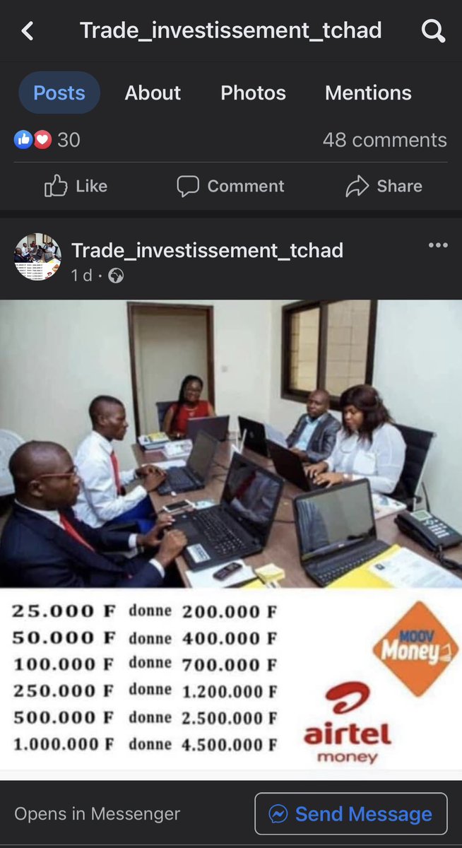 amibiaka's tweet photo. …partagez SVP: une autre arnaque en téléchargement au Tchad…sachez qu’aucun investissement honnête ne peut vous rapporter 90% de profit en 24 heures… l’ANIF doit se saisir de ce dossier rapidement au risque de voir des personnes crédules se faire détrousser encore une fois… https://t.co/OAGukDRCRY