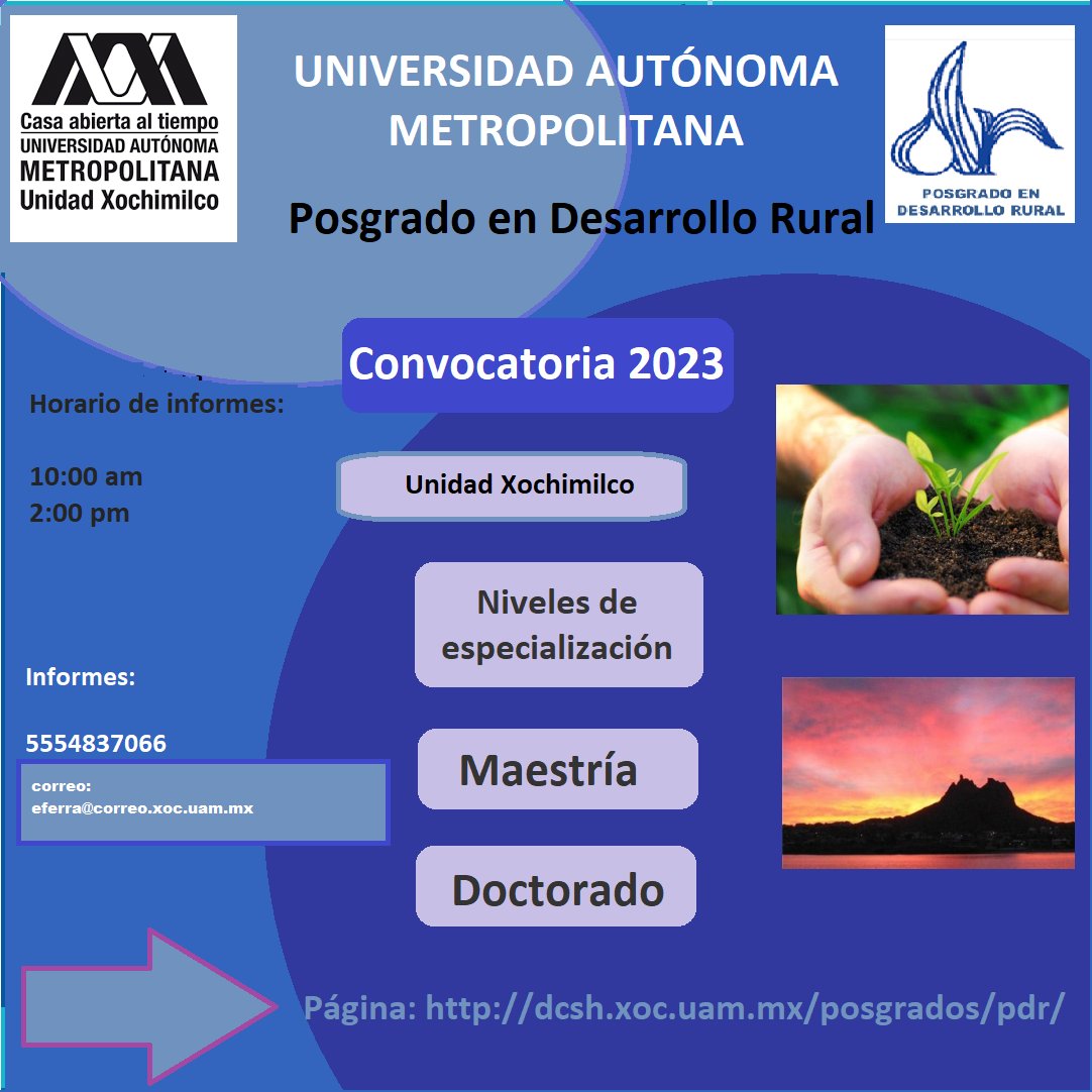 lauammx's tweet photo. Posgrado en Especialización, Maestría y Doctorado en Desarrollo Rural
.
🌐 Más información: https://t.co/0DH1cZGcwp
📧 eferra@correo.xoc.uam.mx
📍 Unidad Xochimilco
.
#UAM #SoyUAM #UAMXochimilco
#InformeUAM2022 https://t.co/xzaJ1w5E2m