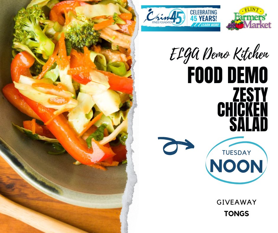 Stop by the Market this Tuesday for a FREE cooking demo! Join us in the ELGA demo kitchen at noon to see the Crim Fitness Foundation whip up some zesty chicken salad.