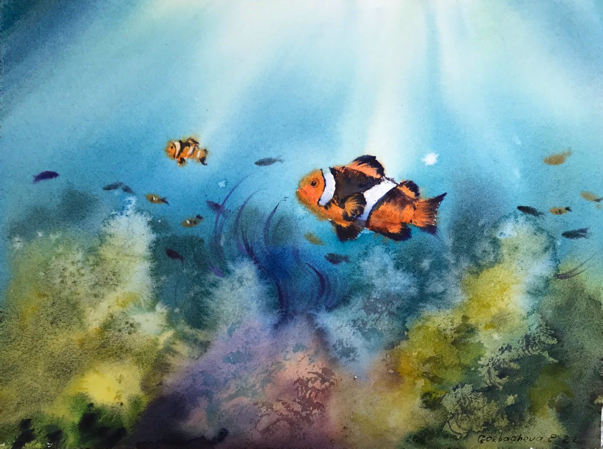 #Undersea world. #Clownfish

31x23cm
#watercolour
Paper @StCuthbertsMill #SaundersWaterford 300g CP HW

EugeniaGorbacheva.com

#WatercolorPainting #AYearForArt #motion #beachy #costalart #BeachVibes #tropical #BeachHouseArt #水彩画 #watercolor #watercolourpainting #artwork #art