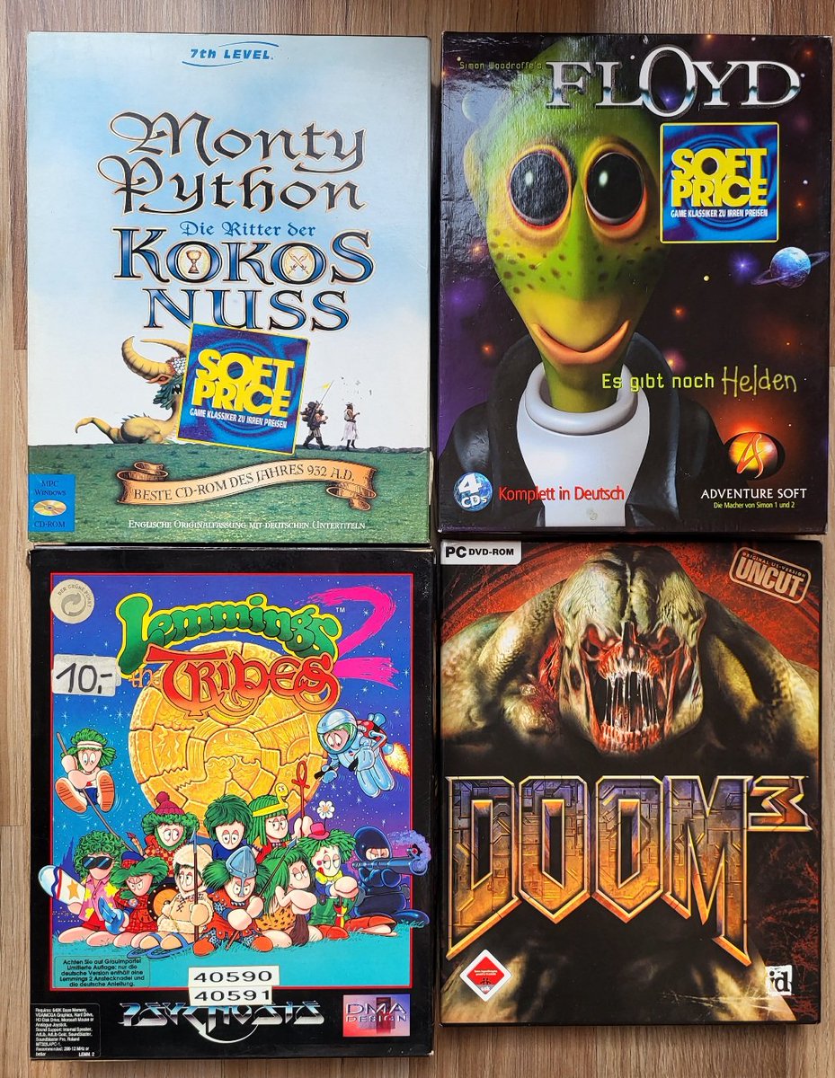 skywise63's tweet image. Umzugskarton Pc Spiele Nr.6
Monthy Python 😆 genauso abgedreht, wie man es erwartet 😎
Floyd war auch sehr unterhaltsam .
Doom3 war mir zuviel drumrum. Bei Doom will ich einfach Monster jagen 🤘
Lemmings, noch ein Klassiker 
#MonthyPython #Floyd #Doom