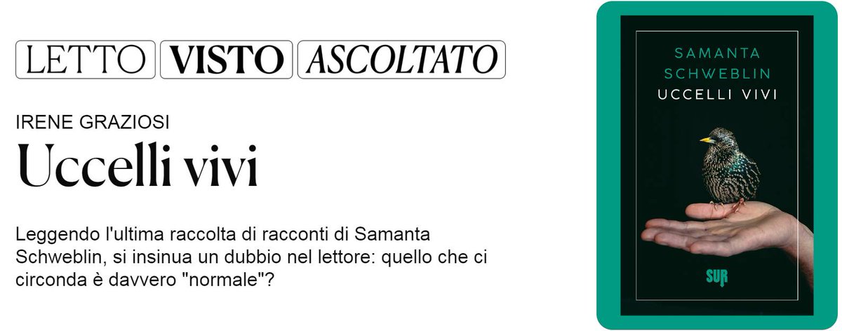 Irene Graziosi racconta «Uccelli vivi» di <a href="/sschweblin/">Samanta Schweblin</a> per Lucy - Sulla cultura.

lucysullacultura.com/letto-visto-as…

#uccellivivi #samantaschweblin