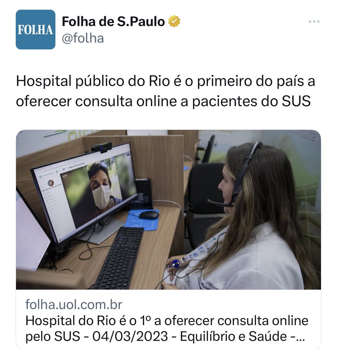 As consultas remotas, implementadas por um hospital público do RJ, mostram que a telemedicina no SUS é uma realidade viável. 
Defendi essa proposta em 2022 e vou lutar para levar esse atendimento aos pequenos municípios, onde o acesso às especialidade médicas é mais difícil.