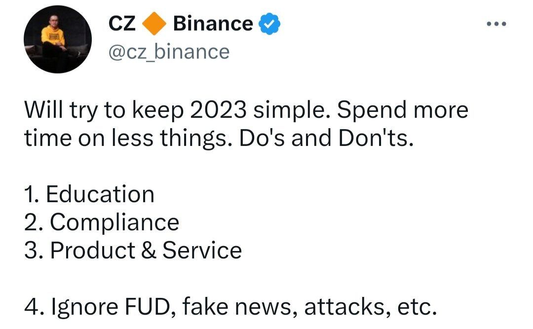 Akan mencoba membuat tahun 2023 tetap sederhana. Habiskan lebih banyak waktu untuk hal-hal yang lebih sedikit. 

Okay cz👏

#GPTMiner 
#Blockchain 
#Web3 
#ParamiProtocol
#KeepBuilding