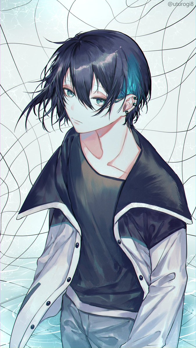 1boy male focus solo black hair jacket piercing shirt  illustration images