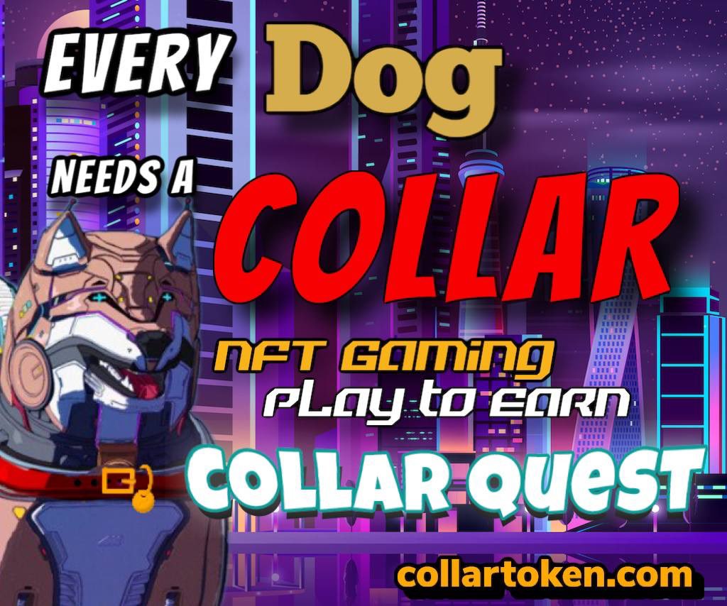 Dog $COLLAR Token
💥10k+ Holders / 
💥 Launched 08/2021
💥 0 Tax
💥 50% Supply Gone
💥 #Liquidity Burnt
💥 CollarSwap.io 
💥 #P2E Game #CollarQuest

Trade on
 #SHIBASWAP / #QUICKSWAP 

CollarToken.com

Mint SPARC-Es Now!
CollarQuest.com

#NFTs #crypto