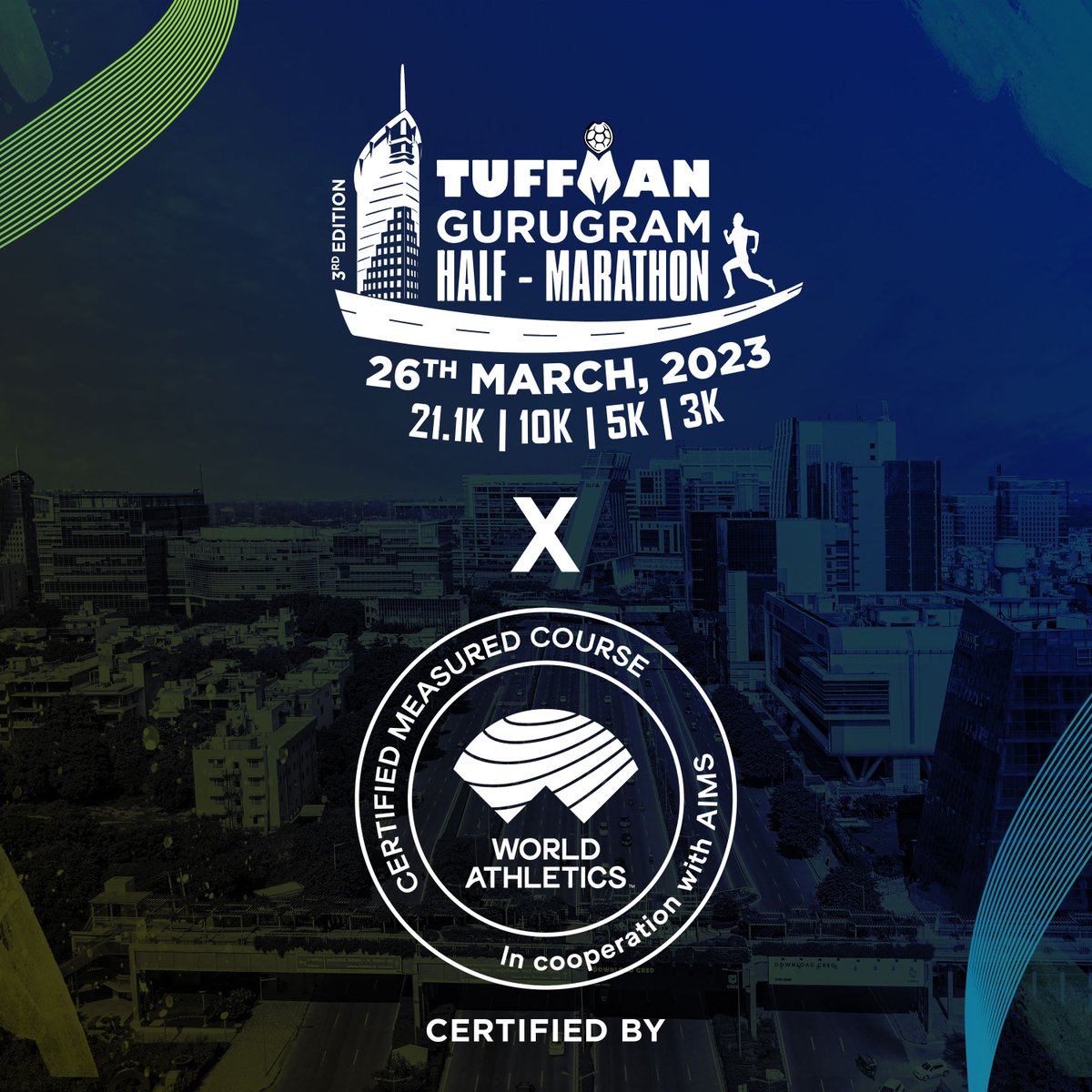 TuffmanIndia's tweet photo. We are super stoked to announce that the TGHM's race course is now a #CertifiedMeasuredCourse ๐ฃ๏ธ by the @WorldAthletics ๐ช๐ป in cooperation with #AIMSWorldRunning ๐๐๐ปโโ๏ธ๐๐ปโโ๏ธ
Still finding reason to sign up and run? ๐ซฃ๐ฏ
Get going as we await you @ #TuffmanGurugramHalfMarathon
1/3 https://t.co/CLM0pYlu5F