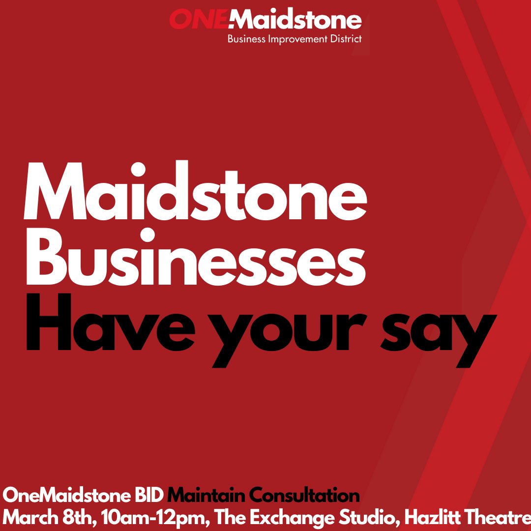Maidstone Businesses - Have your say!

Maidstone Town Centre businesses, join us next Wednesday 10am-12pm for our 'Maintain' Business Consultation and have your say about the future of Maidstone Town Centre.

Register: docs.google.com/forms/d/1iqTjD…