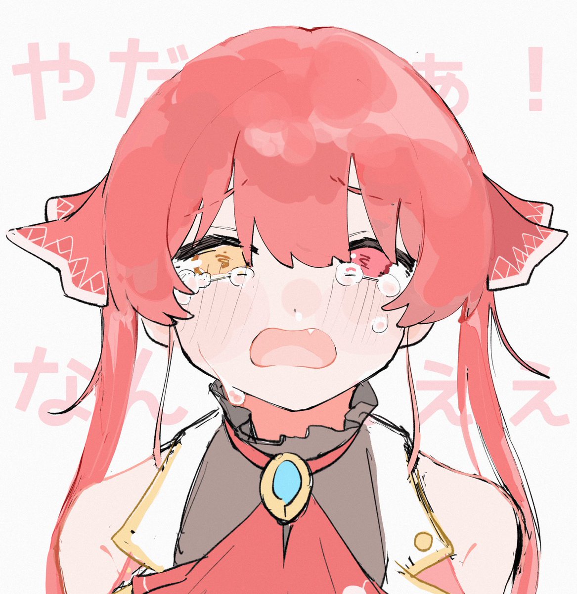 houshou marine 1girl solo twintails red hair tears crying open mouth  illustration images