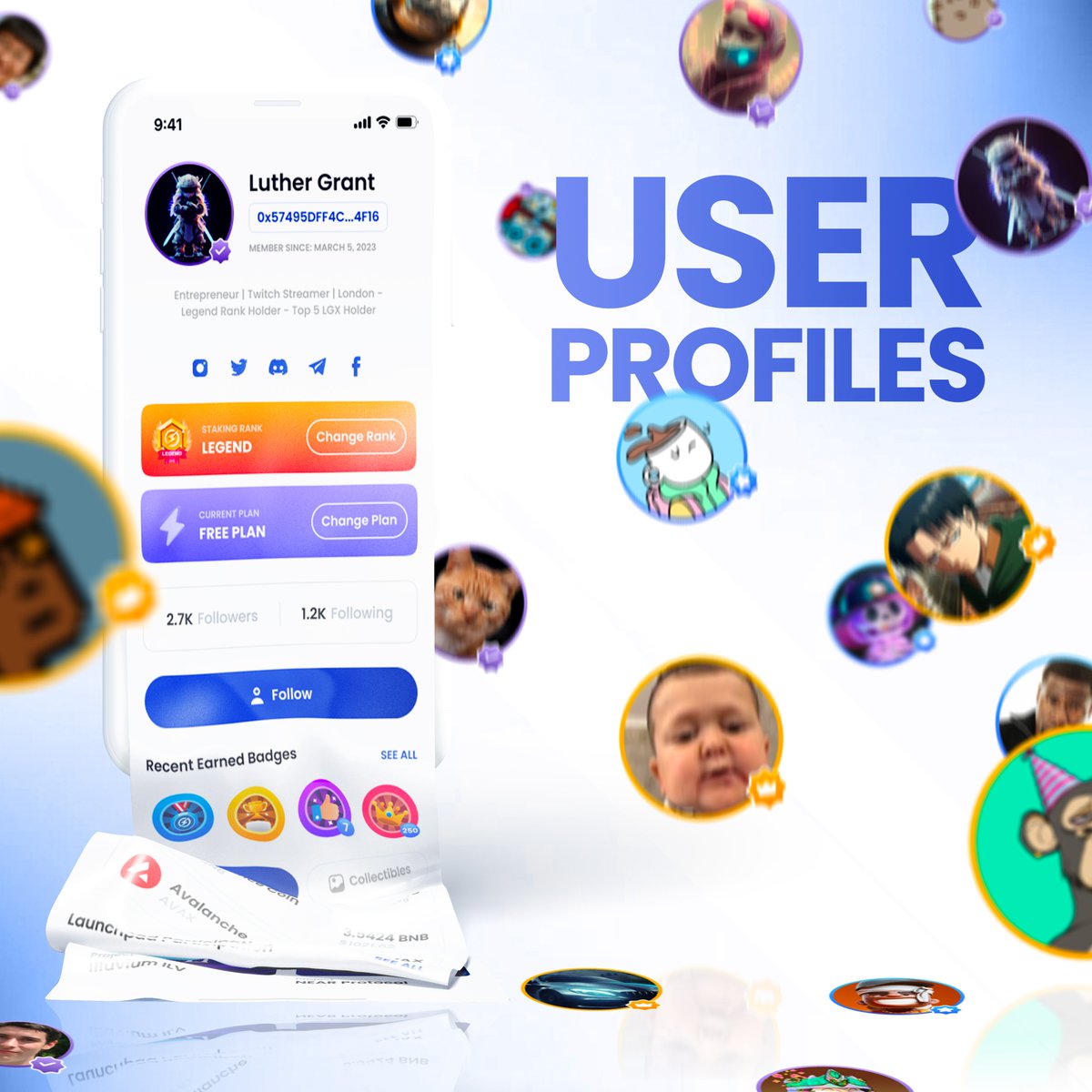 LegionNetwork__'s tweet photo. 👤 New User Profiles 🔥

Personalize your profile and build your unique identity within the community.

With the new user profiles, you can display your staking rank and achievement badges and view other users. Your profile will also feature a section where you can showcase your crypto and NFT portfolio. You'll be able to follow others and build your following, you'll be able to create your digital identity with in-app custom 3D avatars, and you'll be able to add your own bio and social media links!

Your new user profiles will also be integrated with @Bluemoon_io 🚀

Tag a friend you'll build a following with 👇