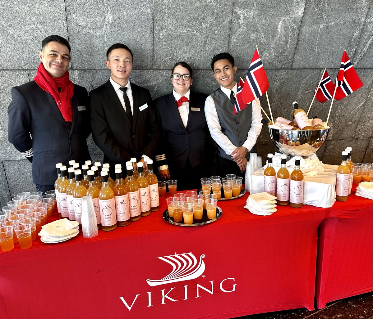 pwheel11's tweet photo. ⁦@VikingCruises⁩ On our excursion the wonderful staff of the Viking Venus set up an unexpected surprise with a table of refreshments at the Oil Museum in Stavanger, Norway. This is what sets Viking apart from other cruise companies! https://t.co/LYLxrVZW0I